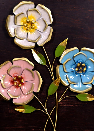 Metal Luxury Flower Wall Art with Wooden Frame for Home Decor