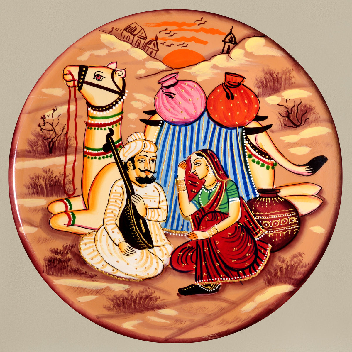 Hand-Painted Rajasthani Tribals with Camel, Traditional Indian Art, Cultural Wall Decor, Ethnic Wall Art