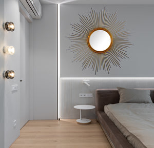 Gold Sunburst Wall Mirror | Modern Metal Decorative Mirror for Home Decor