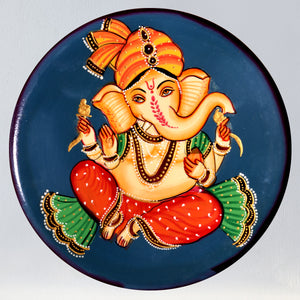Kalamkari Lord Ganesha Wooden Wall Art, Hindu Decor, 10-Inch