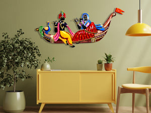 Metal Radha Krishna Musician Boat Wall Hanging For Home Decor