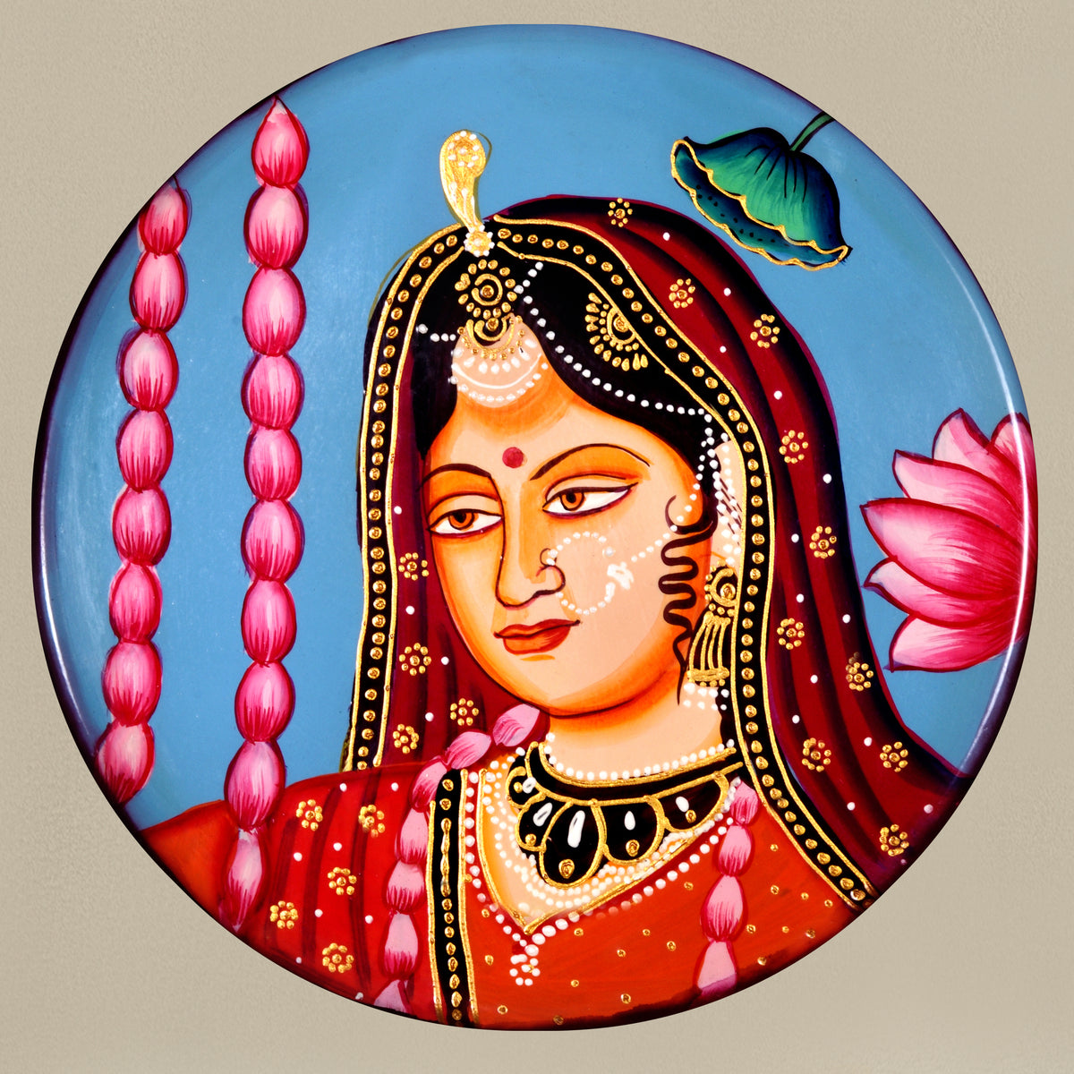 Handpainted Indian Vintage Married Couple Wooden Wall Plate