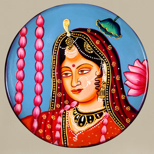 Handpainted Indian Vintage Married Couple Wooden Wall Plate