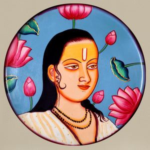 Handpainted Indian Vintage Married Couple Wooden Wall Plate