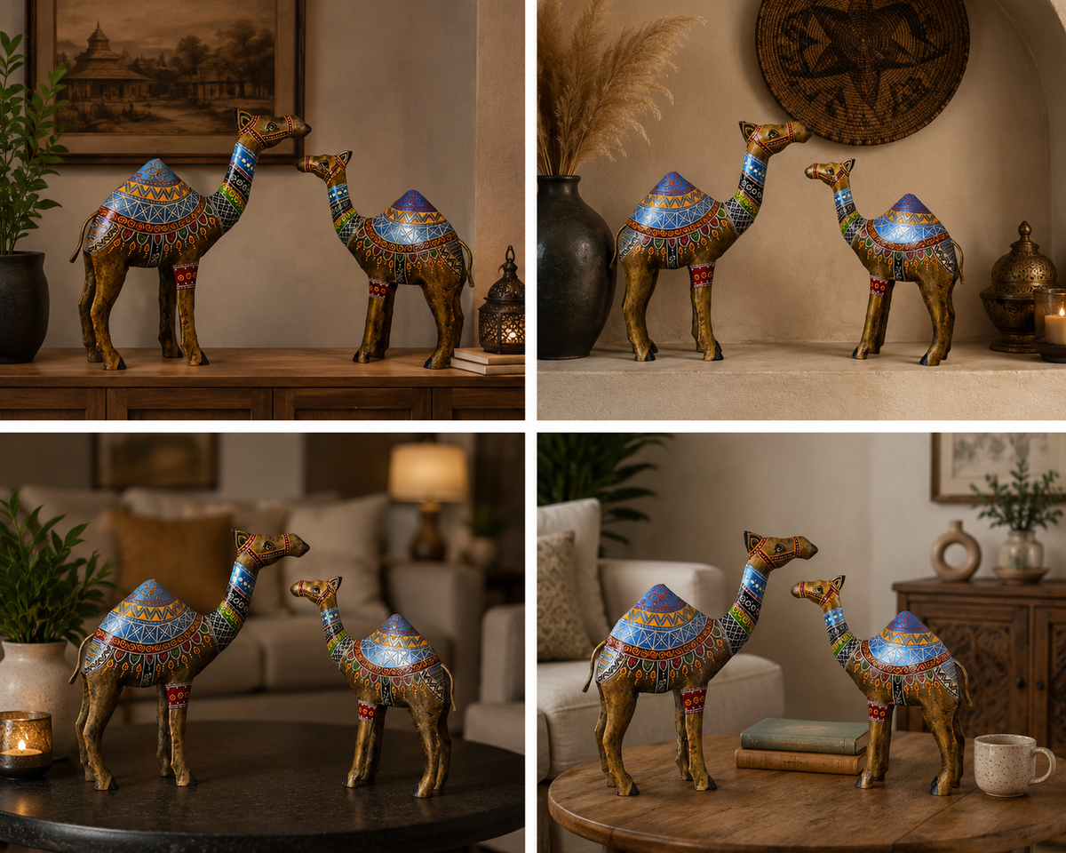 Metal Camel Showpiece Set of 2 Figurines Indian Home & Table Decor