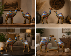 Metal Camel Showpiece Set of 2 Figurines Indian Home & Table Decor