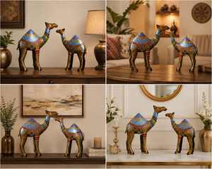 Metal Camel Showpiece Set of 2 Figurines Indian Home & Table Decor