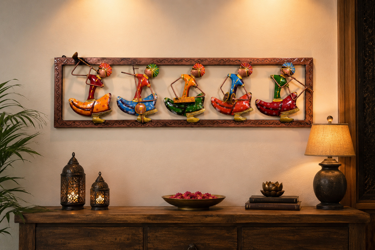 Metal Musician Tribal Rajasthani Decorative Wall Hanging for Home Decor