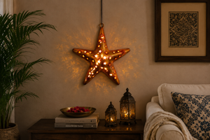 Metal Star Lantern Tealight Decorative Wall Hanging for Home Decor & Gifting (Antique, Golden)