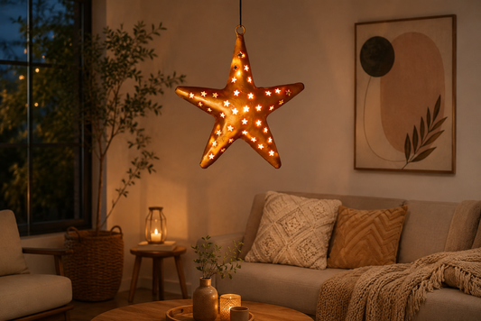 Metal Star Lantern Tealight Decorative Wall Hanging for Home Decor & Gifting (Antique, Golden)