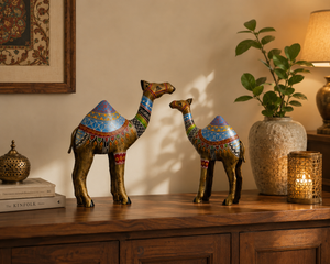 Metal Camel Showpiece Set of 2 Figurines Indian Home & Table Decor