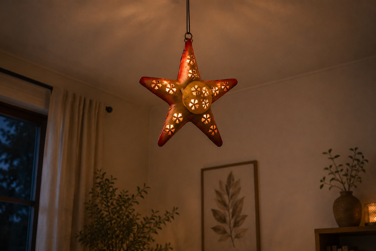Metal Star Lantern Tealight Decorative Wall Hanging for Home Decor & Gifting (Antique, Golden)