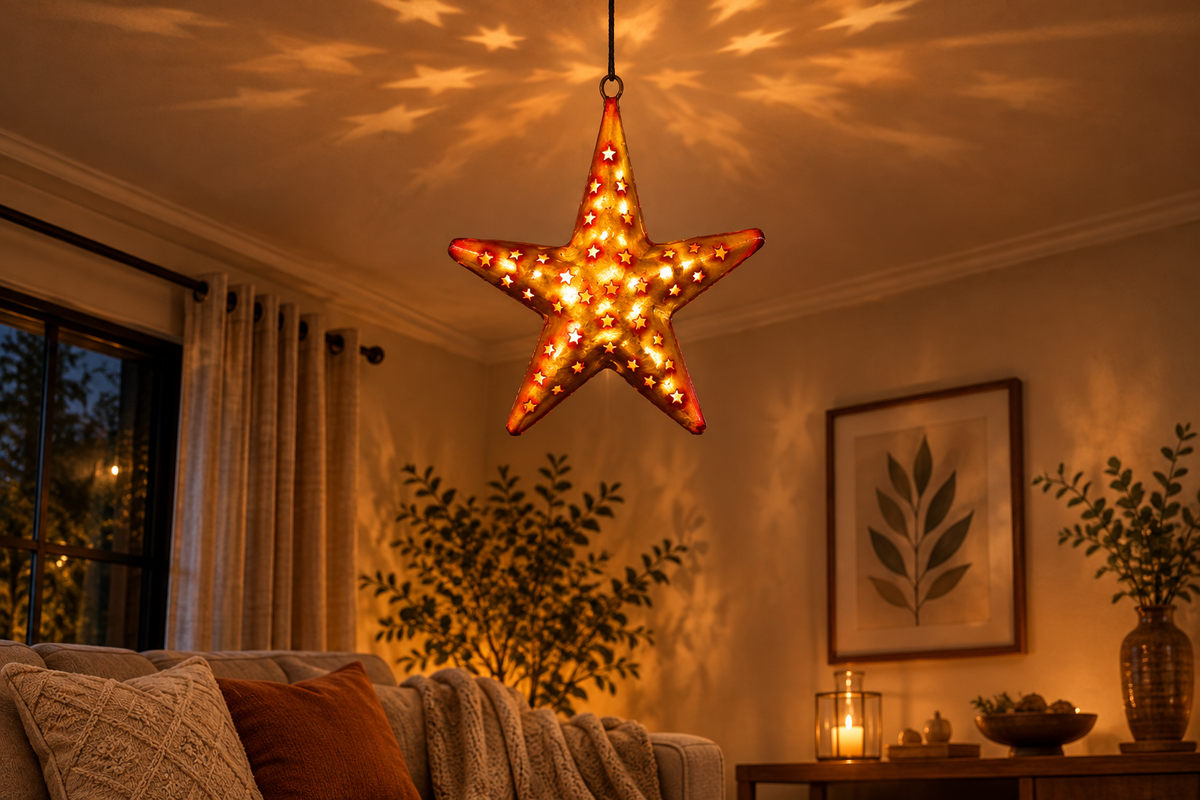 Metal Star Lantern Tealight Decorative Wall Hanging for Home Decor & Gifting (Antique, Golden)