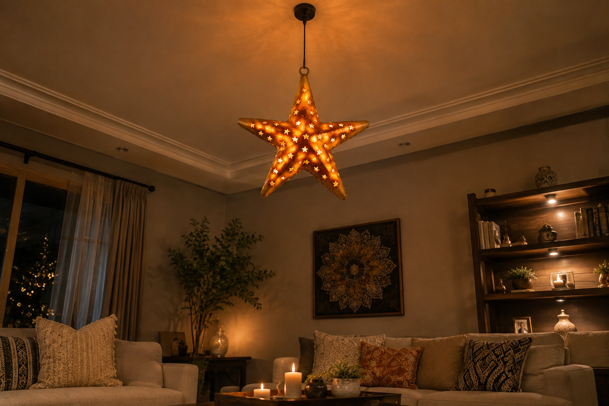 Metal Star Lantern Tealight Decorative Wall Hanging for Home Decor & Gifting (Antique, Golden)