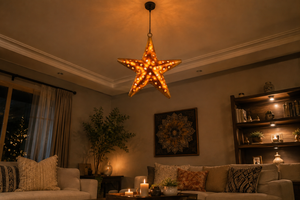 Metal Star Lantern Tealight Decorative Wall Hanging for Home Decor & Gifting (Antique, Golden)