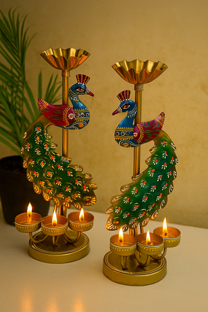 Metal Peacock Tealight Candle Holder for Home Decor & Festive Gifting Tealight Holder Set