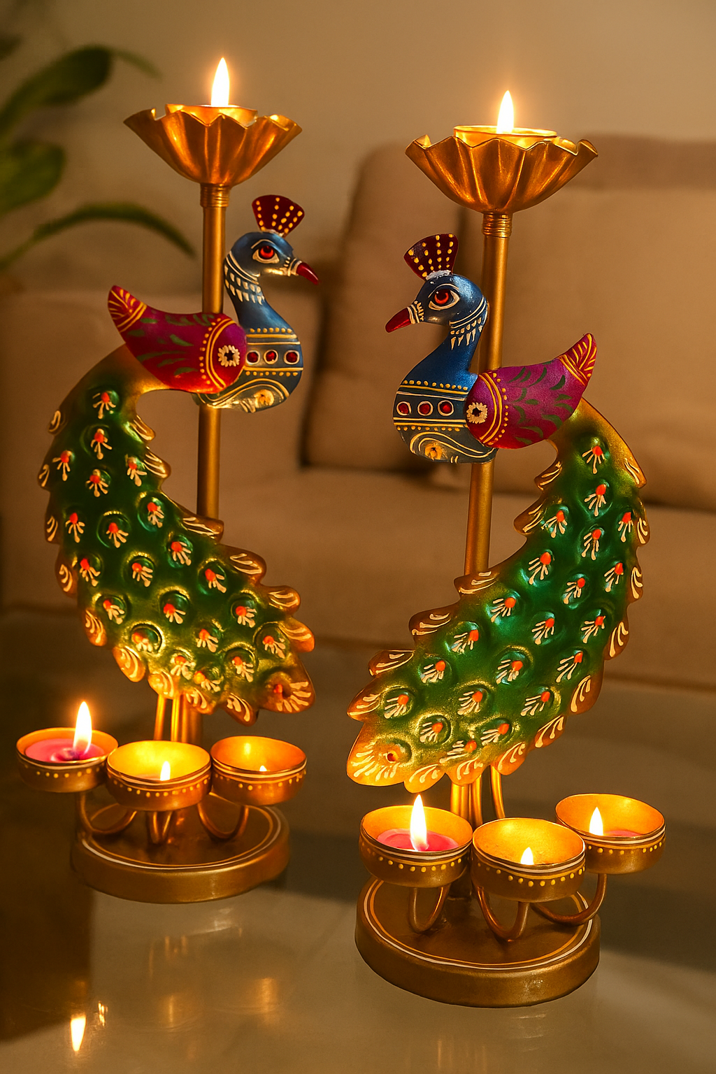Metal Peacock Tealight Candle Holder for Home Decor & Festive Gifting Tealight Holder Set