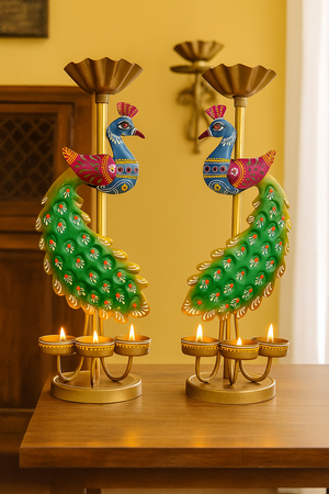 Metal Peacock Tealight Candle Holder for Home Decor & Festive Gifting Tealight Holder Set