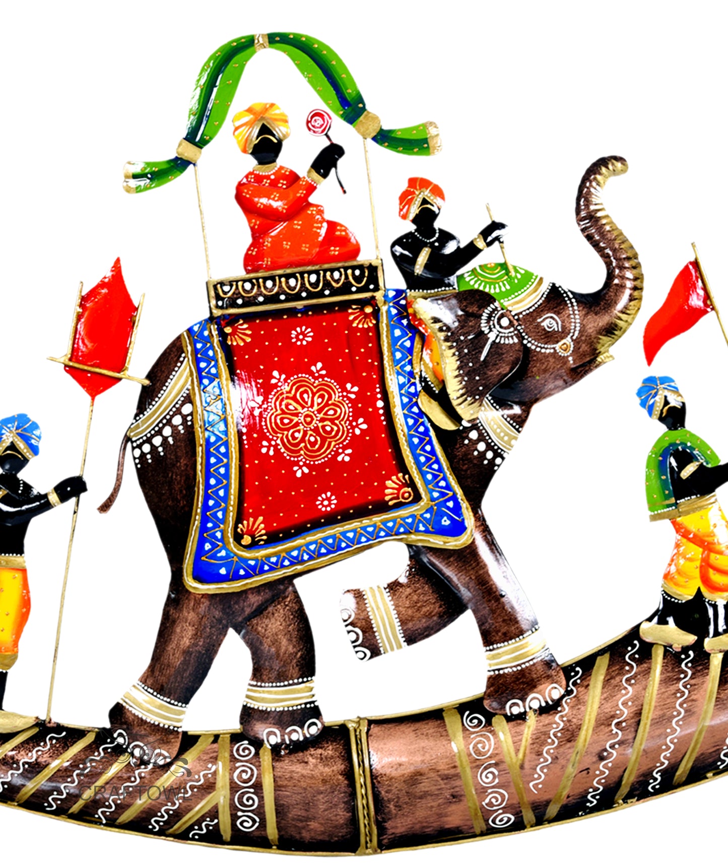 Craftowl Royal Elephant Baarat Metal Wall Hanging Handmade Emboss Painting Large Rajasthani Wall Decor, Indian Home Decor, 32 x 20 Inch