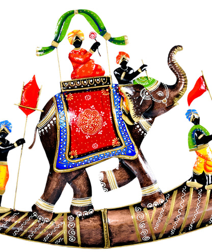 Craftowl Royal Elephant Baarat Metal Wall Hanging Handmade Emboss Painting Large Rajasthani Wall Decor, Indian Home Decor, 32 x 20 Inch
