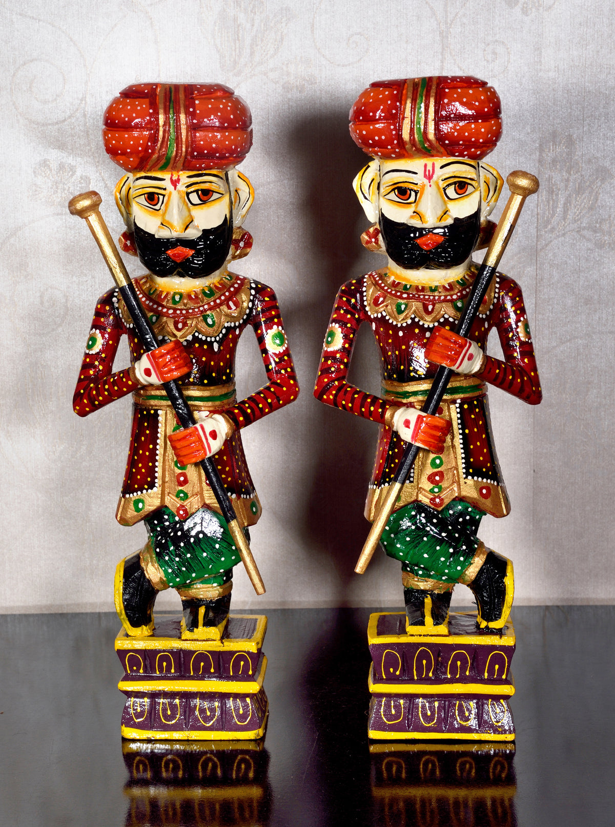The Rajasthani Handpainted Wooden Chowkidar, Indian Watchmen Statue, Set of Two Darbaan, Indian Handicrafts