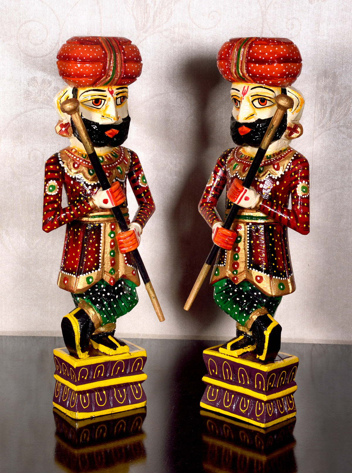 The Rajasthani Handpainted Wooden Chowkidar, Indian Watchmen Statue, Set of Two Darbaan, Indian Handicrafts
