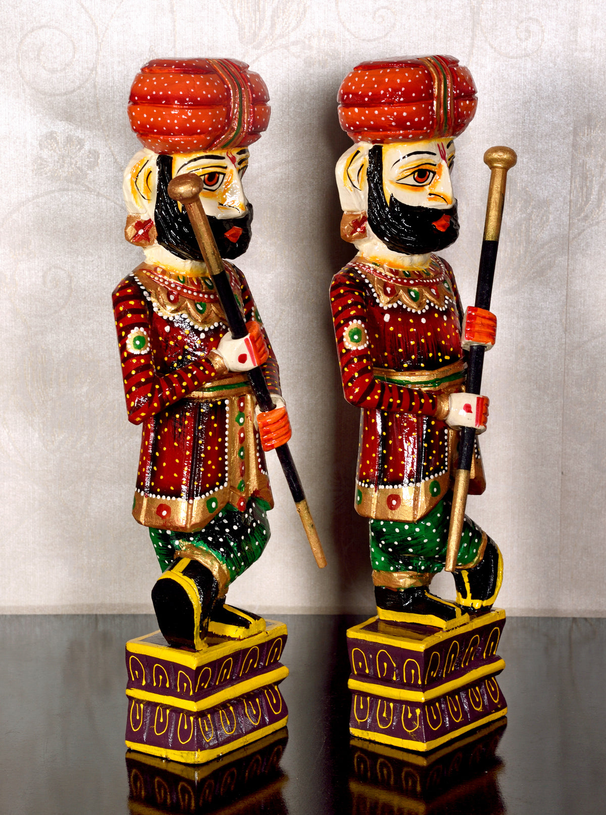 The Rajasthani Handpainted Wooden Chowkidar, Indian Watchmen Statue, Set of Two Darbaan, Indian Handicrafts