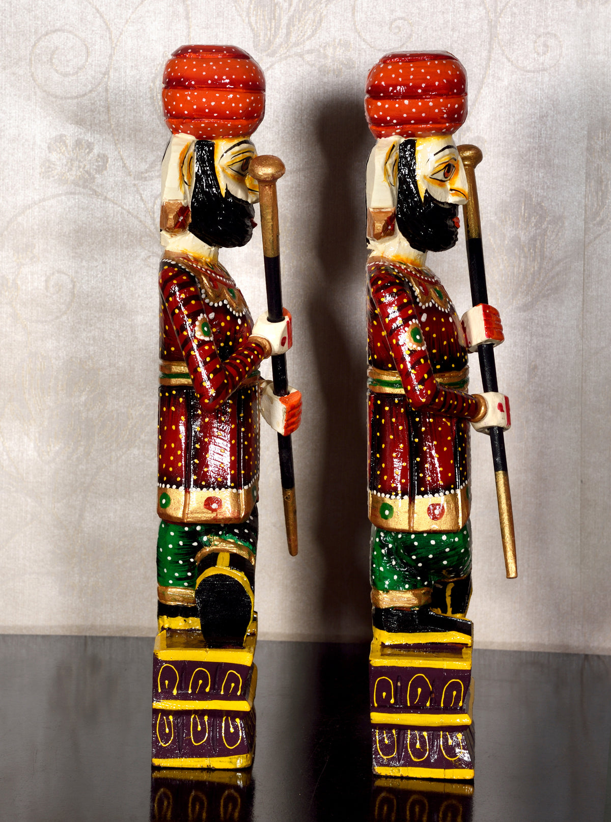 The Rajasthani Handpainted Wooden Chowkidar, Indian Watchmen Statue, Set of Two Darbaan, Indian Handicrafts