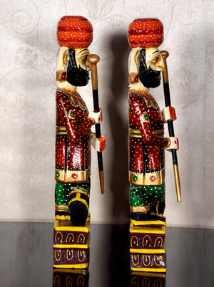 The Rajasthani Handpainted Wooden Chowkidar, Indian Watchmen Statue, Set of Two Darbaan, Indian Handicrafts