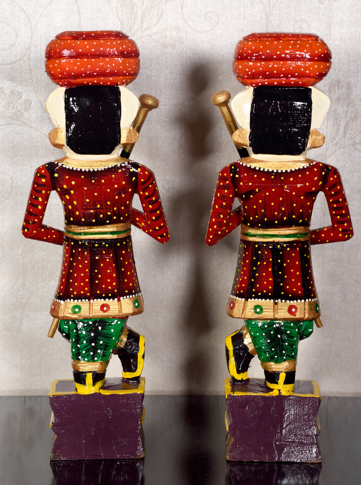 The Rajasthani Handpainted Wooden Chowkidar, Indian Watchmen Statue, Set of Two Darbaan, Indian Handicrafts