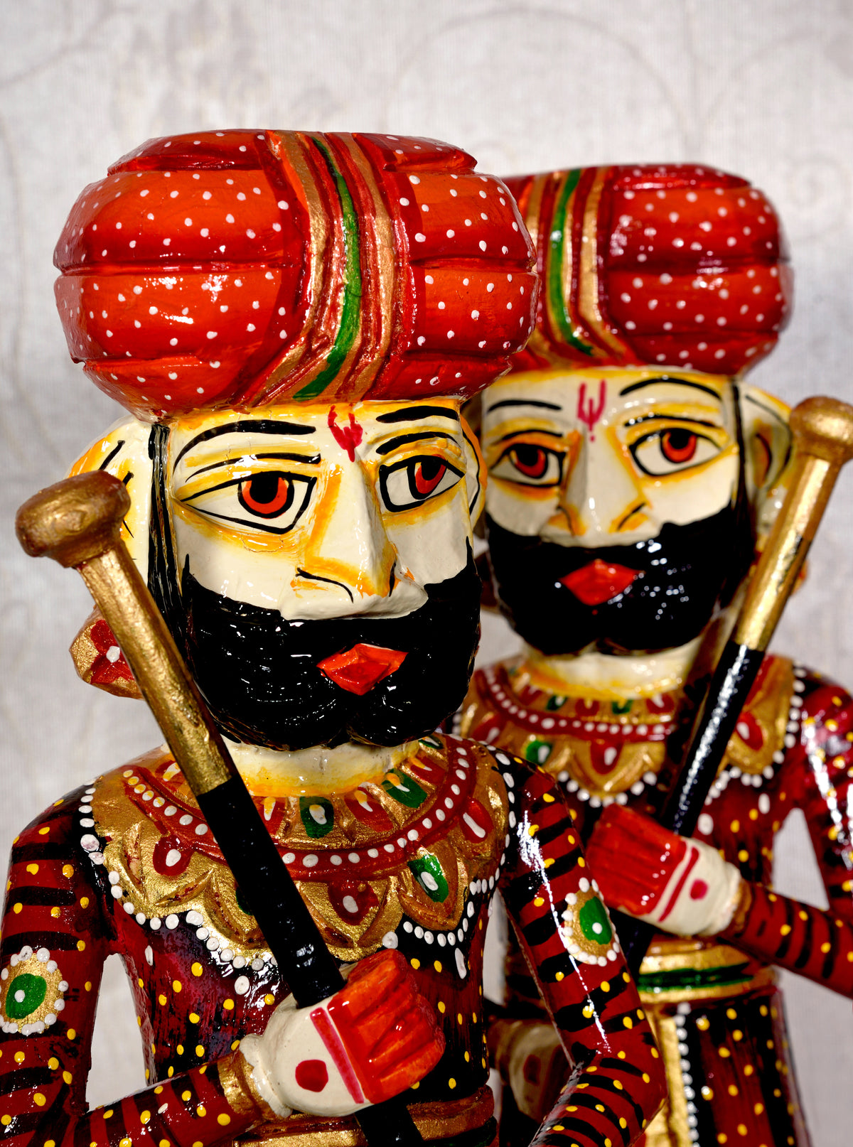 The Rajasthani Handpainted Wooden Chowkidar, Indian Watchmen Statue, Set of Two Darbaan, Indian Handicrafts