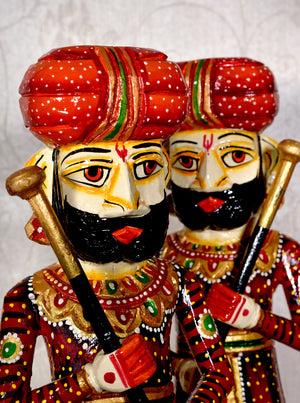 The Rajasthani Handpainted Wooden Chowkidar, Indian Watchmen Statue, Set of Two Darbaan, Indian Handicrafts