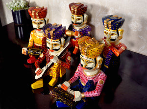 Wooden Musician Bawla Rajasthani Decor Set of 5, Men Playing Instruments