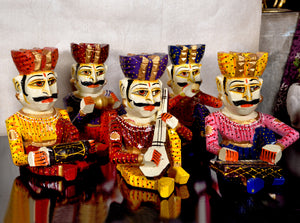 Wooden Musician Bawla Rajasthani Decor Set of 5, Men Playing Instruments