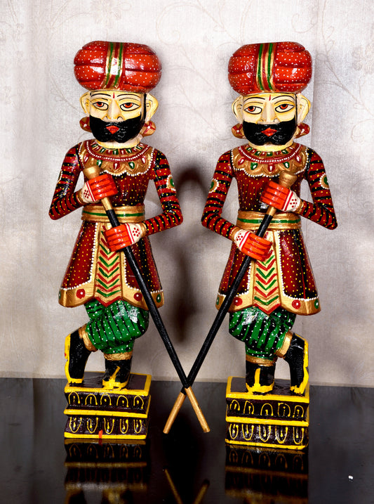 Handicraft Wooden Royal Guard Set, Rajasthani Darbaan Chowkidars