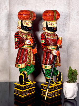Handicraft Wooden Royal Guard Set, Rajasthani Darbaan Chowkidars