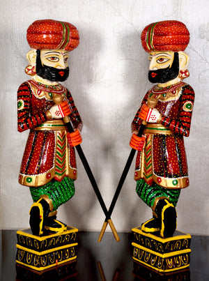 Handicraft Wooden Royal Guard Set, Rajasthani Darbaan Chowkidars