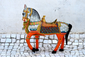 Wooden Handpainted Horse Statue, Indian Handicraft, Hand Carved Collectible Art Animal Sculpture, Home Decor Gift