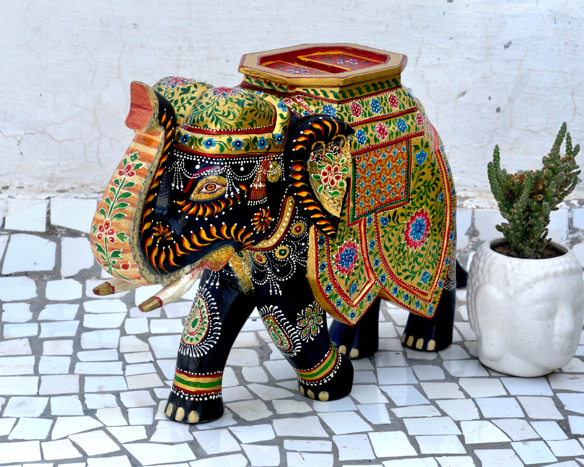 Hand Carved Wooden Elephant Statue, Indian Folk Art Decor, Collectible Art, Animal Sculpture, Home Decor Gift