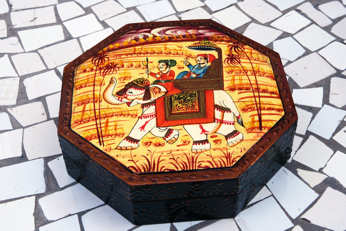 Handpainted Elephant Wooden Box, Indian Spice Container, Trunk Box, Storage Box