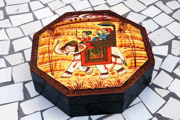 Handpainted Elephant Wooden Box, Indian Spice Container, Trunk Box, Storage Box
