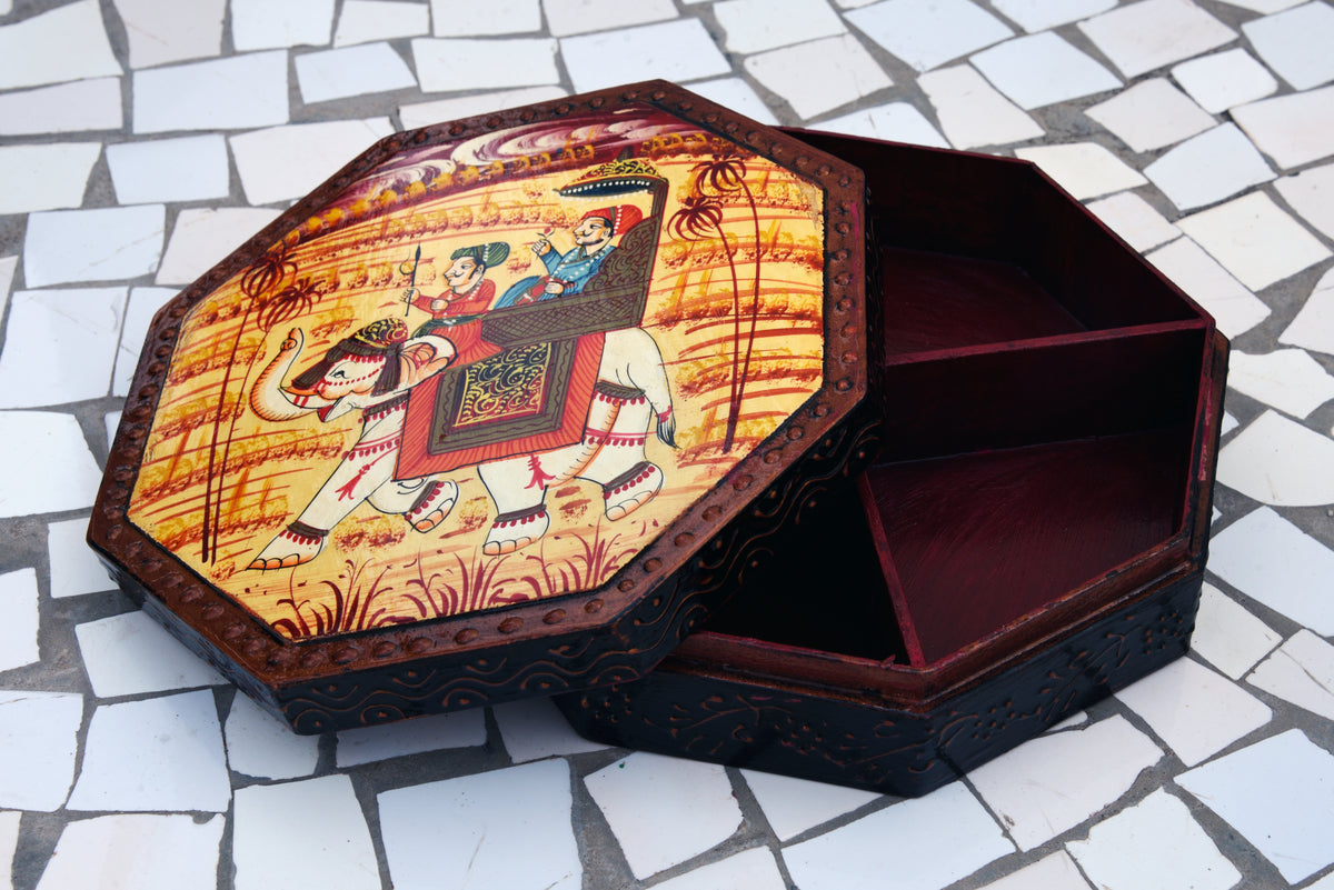 Handpainted Elephant Wooden Box, Indian Spice Container, Trunk Box, Storage Box