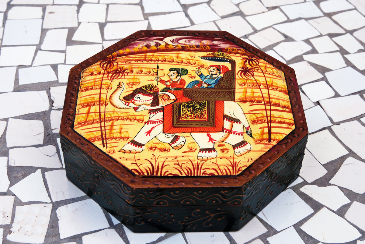 Handpainted Elephant Wooden Box, Indian Spice Container, Trunk Box, Storage Box