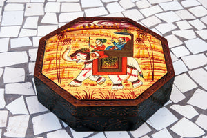 Handpainted Elephant Wooden Box, Indian Spice Container, Trunk Box, Storage Box