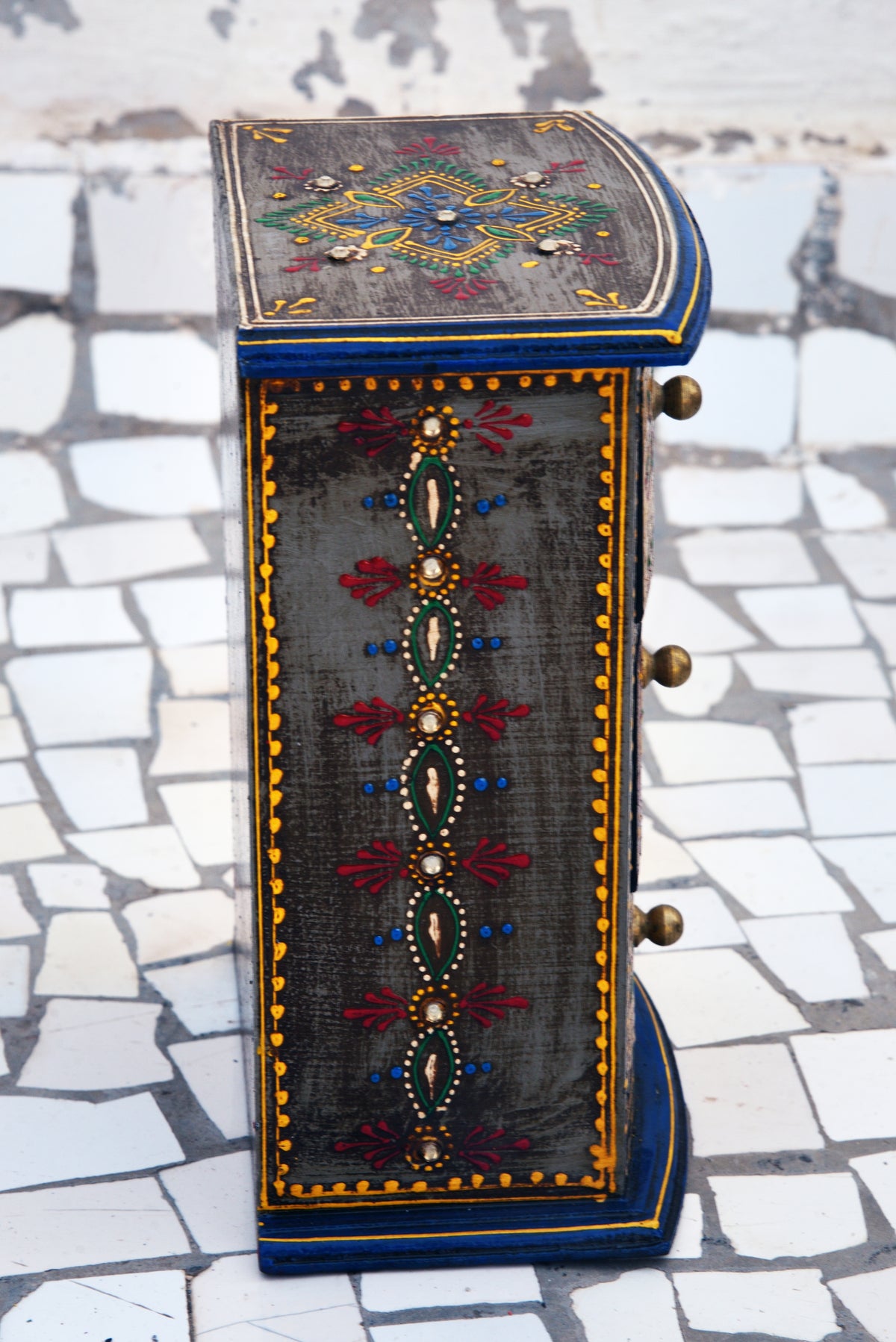 Handpainted Wooden Chest of Drawers, Boho Jewelry Trinket Box
