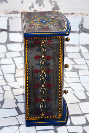 Handpainted Wooden Chest of Drawers, Boho Jewelry Trinket Box