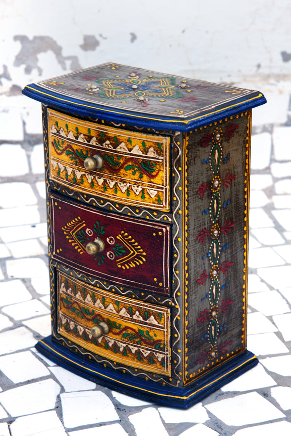 Handpainted Wooden Chest of Drawers, Boho Jewelry Trinket Box