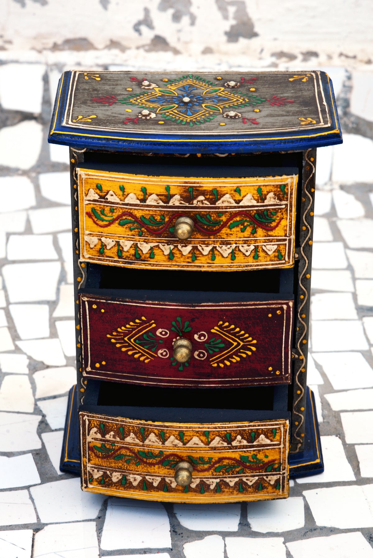 Handpainted Wooden Chest of Drawers, Boho Jewelry Trinket Box