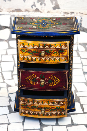 Handpainted Wooden Chest of Drawers, Boho Jewelry Trinket Box