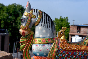Wooden Handpainted Horse Statue, Indian Handicraft, Hand Carved Collectible Art Animal Sculpture, Home Decor Gift